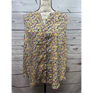 Dalia 1X sleeveless flowered‎ button down blouse- 2754